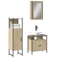 vidaXL Juego de muebles de baño 3 pzas madera contrachapada en color Negro/Roble ahumado/Roble Sonoma y más | almacenamiento funcional diseño moderno para baño dormitorio sala - details 2