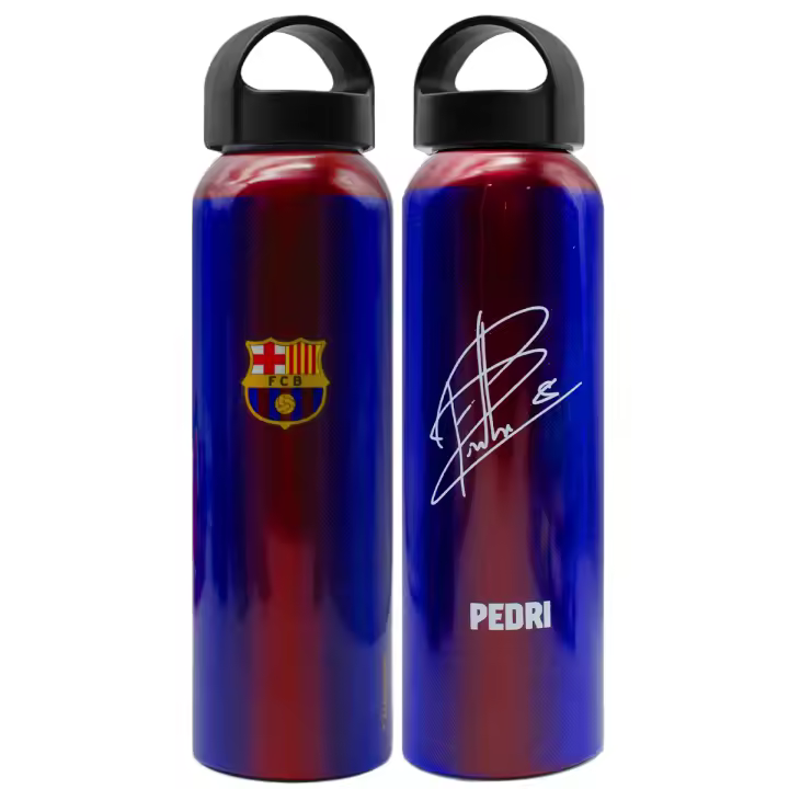 Botella FC Barcelona 600 ml en Aluminio con Firma de PEDRI – Diseño Blaugrana Oficial Libre de BPA – Botella Reutilizable para Deporte, Colegio o Regalo – Ideal para Niños, Jóvenes y Fans del Barça - 1
