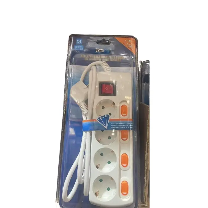 Regleta de Enchufes Extrastar con 4 Tomas, Interruptor General y Individual, Cable de 1.5M - 1