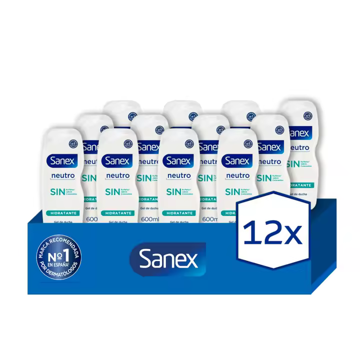 Gel de Ducha Sanex Neutro Hidratante todo tipo de piel 600 ml. Pack 12 - 1