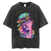 Camiseta Vintage Lavada Para Hombre Verano Estilo Hip Hop Streetwear Impresión De Anime JoJo Bizarre Adventure Algodón Casual Manga Corto - details 9
