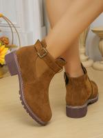 Botas De Mujer De Calidad Superior Con Hebilla 2024 Moda Talla Grande Botines Modernos Punta Redonda Botas Descubiertas Para Venta Caliente Material PU Suela De Goma Tacón Medio Hecho a Mano - details 8