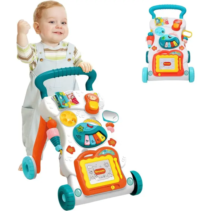 Correpasillos Bebé, Andador primeros pasos. Ruedas con velocidad regulable. Contiene instrumento musical, Pizarra y juguetes de entretenimiento, 12+ Meses, fácil Montaje - 1