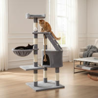 Árbol Rascador Gris 50x35x138cm Arbol para Gatos con Plataforma Torre Rascador Escalador para 2-3 Gatos Medianos Estable Rascador con Nidos Hamaca Plataformas Juguete Poste De Sisal Natural ref 51093 - details 0