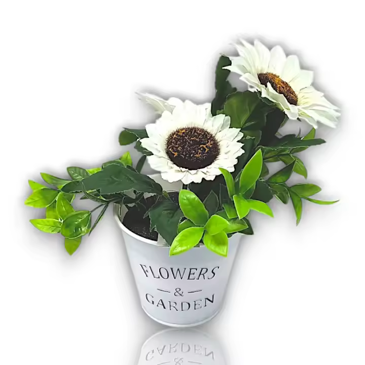 Maceta de Girasoles Blancos Artificiales - 22cm - Karawan. - 1