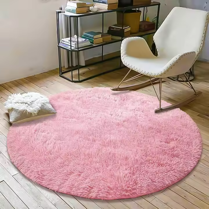 Alfombra moderna para sala de estar, decoración del hogar, alfombra redonda de terciopelo súper suave para dormitorio, alfombra suave y esponjosa para interiores (rosa, 100 x 100 cm) - 1