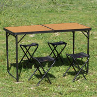 Aktive - Mesa plegable aluminio 120x60 cm acabado bambú, con 4 taburetes acero, regulable 60/70 cm, portátil con asa - details 2