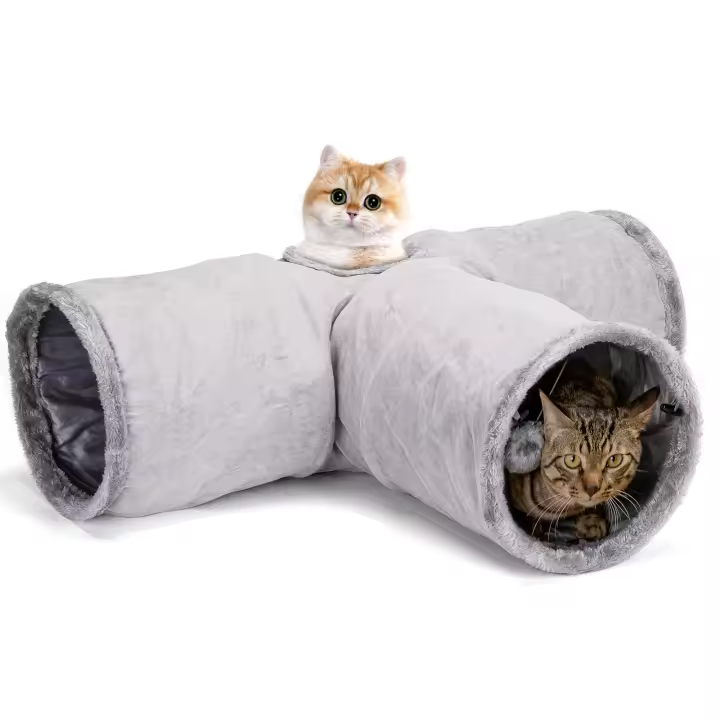 Nobleza - Tunel para Gatos en Gamuza, Túnel de 3 vías para Interiores con 1 Agujeros y Bola suspendida Juguetes para Gatos Gris - 1