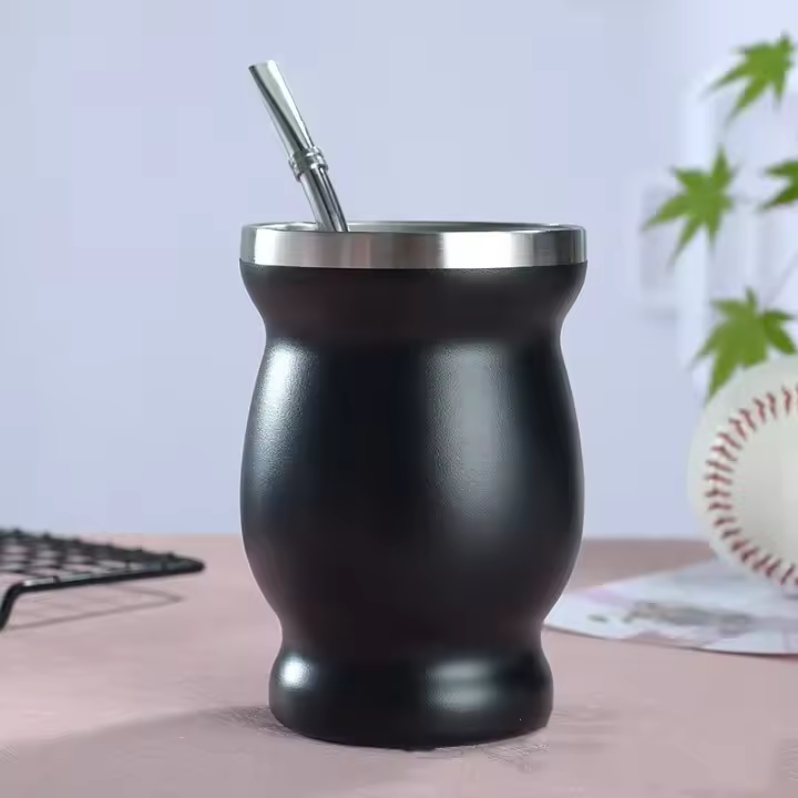 Taza De Té De Goura Natural Mate Doble Aislamiento Con Bombilla Juego De Taza De Té De Acero Inoxidable Ecológico 240ML - 1
