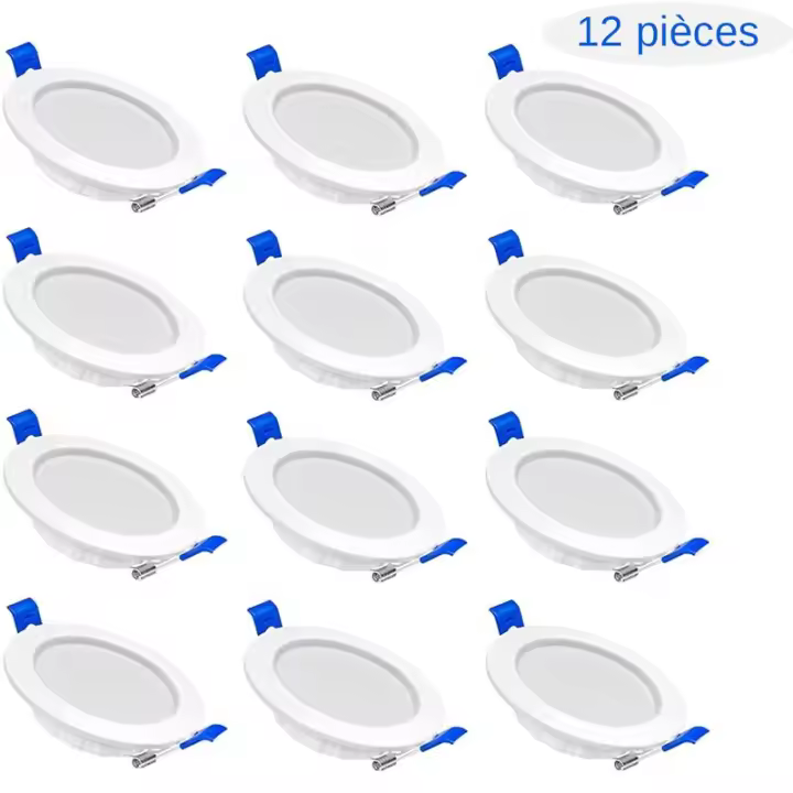 Juego de 12 Focos LED empobles Planos 5W 230V Mini Foco Empotable de Techo de Aluminio para baño, Salón, Dormitory y Cocina-12X5W Blanco frío - Versailles - 1