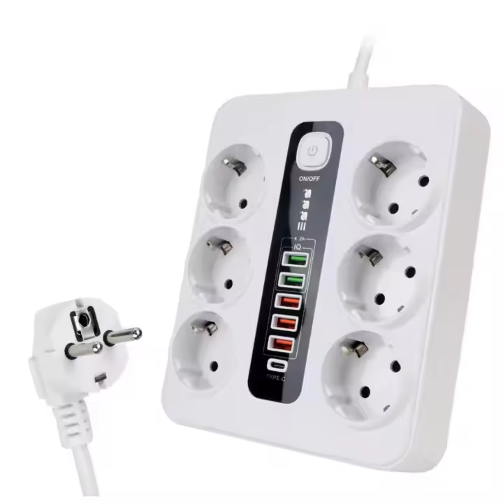 ORION91oficial® - Enchufes 6AC, Regleta Blanca con 4 puertos USB, + 2 tipo C, + 6 enchufe Schuko, 2Metros de cable, adaptador de filtro de red - spaziOrion91 - 1