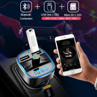 Transmisor FM Bluetooth para coche, adaptador de receptor de radio inalámbrico con luz envolvente azul y función manos libres, cargador USB dual - details 1