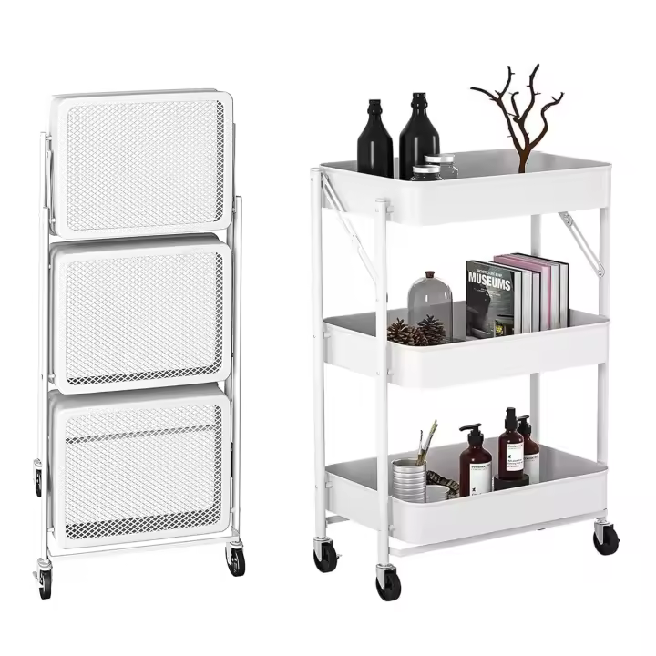 MAGIC SELECT Carrito de Cocina Auxiliar Plegable con 3 Niveles de Almacenaje y 4 Ruedas para Hogar, Baño, Salón, Terraza y Manualidades - 1