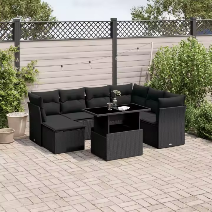 vidaXL Set de sofás de jardín 8 piezas y cojines ratán sintético negro - 1