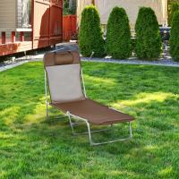 Outsunny Tumbona Plegable y Reclinable de Jardín con Reposacabezas y Respaldo Ajustable en 5 Niveles Tela de Texteline Transpirable 182x56x24,5 cm Marrón - details 5