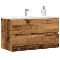 vidaXL Armario para lavabo madera contrachapada 90x38,5x45 cm en color Negro/Blanco brillante/Gris sonoma y más | almacenamiento funcional diseño moderno para baño dormitorio sala - details 3