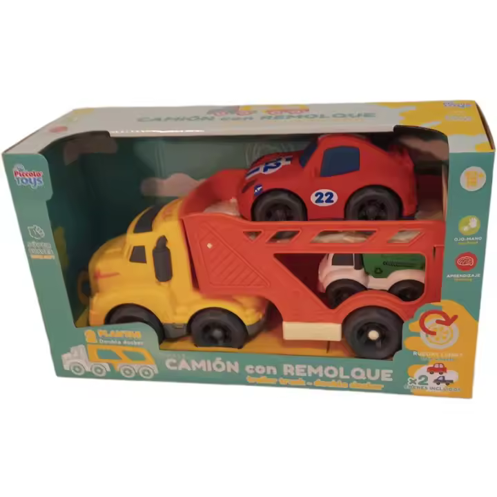 MODELMOVIL Camión Infantil 32 Cm Amarillo con Remolque y Coche 14.5 Cm y Camión 10.5 Cm - 1
