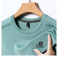 Camiseta De Hombre De Marca Alta Con Estampado De Letras Verano Nuevo Ice Silk Casual O-Neck Sin Costuras Transpirable Para Uso Diario - details 5