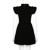 Vestido Mini De Veludo Elegante Y Moda A-Line Para Mujer Slim Con Volantes Sin Mangas Cierre De Cremallera Estilo Casual Otoño Invierno Callejero - details 4