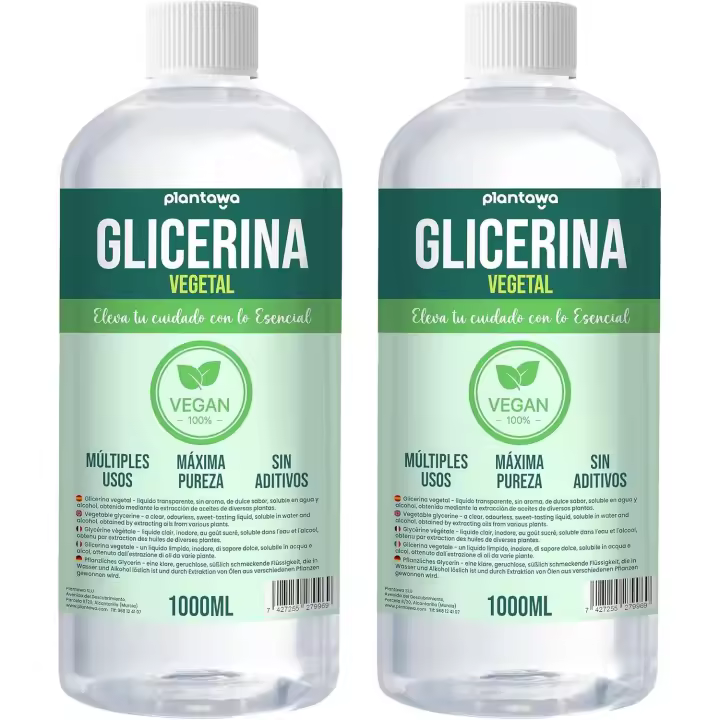 Plantawa Glicerina Vegetal Liquida 2x1L, Grado Farmacéutico, Alta Pureza, Hidratante y Humectante Natural Cabello y Piel,Sin Fragancia Ideal Jabones,Champús,Cremas,Base Cosmética Manualidades, Vegana, USP - 1