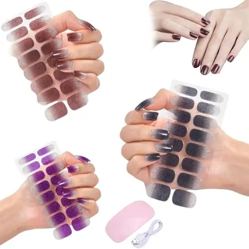 Pegatinas de uñas de gel con kit de luz ultravioleta, tiras de uñas Sarafine, tiras de uñas de gel semicuradas Navidad, kit de pegatinas de uñas de gel DIY, tiras de esmalte de gel semicurado de manicura francesa (Set-k, un tamaño) - 1