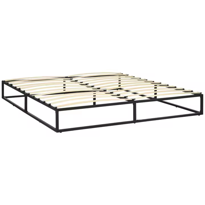 HOMCOM Marco de Cama de Acero Altura 25 cm Estructura de Cama para Colchón 180x200 cm Somier de Listones de Madera para 1-2 Personas Estilo Moderno Negro - 1