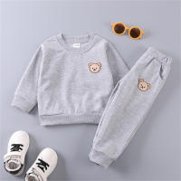Conjunto De Dos Piezas Para Bebés Con Capucha Bordada De Oso De Poliéster De Manga Larga Para Primavera Y Otoño Ropa Infantil Casual - details 2