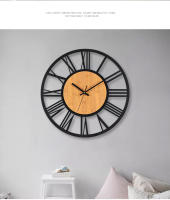 3D Large Wall Clocks Nordic Roman Numerals Retro Round Wood Metal Iron Accurate Silent Hanging Ornament Living Room Decoration - details 10