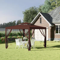 Outsunny Carpa de Jardín 3x3 m Cenador Gazebo con 4 Mosquiteras Laterales Techo Doble 8 Orificios de Drenaje y Marco de Metal para Terraza Patio Exterior - details 1