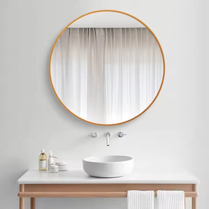 Espejo redondo moderno grande de 50 cm con marco blanco cepillado, espejo de pared con marco de metal y vidrio HD para maquillaje, baño y sala de estar. - 1