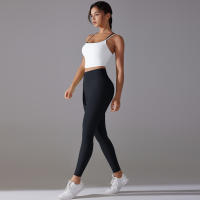 Conjunto De Yoga Deportivo Halter Sin Mangas Top Y Pantalones Para Gimnasio Fitness Entrenamiento Correr Ciclismo Color Sólido - details 3