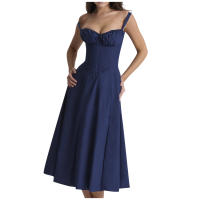 Vestido De Playa Para Mujer Con Estampado Floral Cuello Cuadrado Ajuste Frontal Y Abertura En Pierna Midi Polyester Sin Mangas Vestido De Noche - details 5