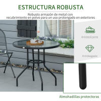 Outsunny Mesa de Jardín Redonda Mesa de Exterior Ø80x72 cm con Agujero para Sombrilla y Encimera de Vidrio Templado para Patio Terraza Negro - details 5