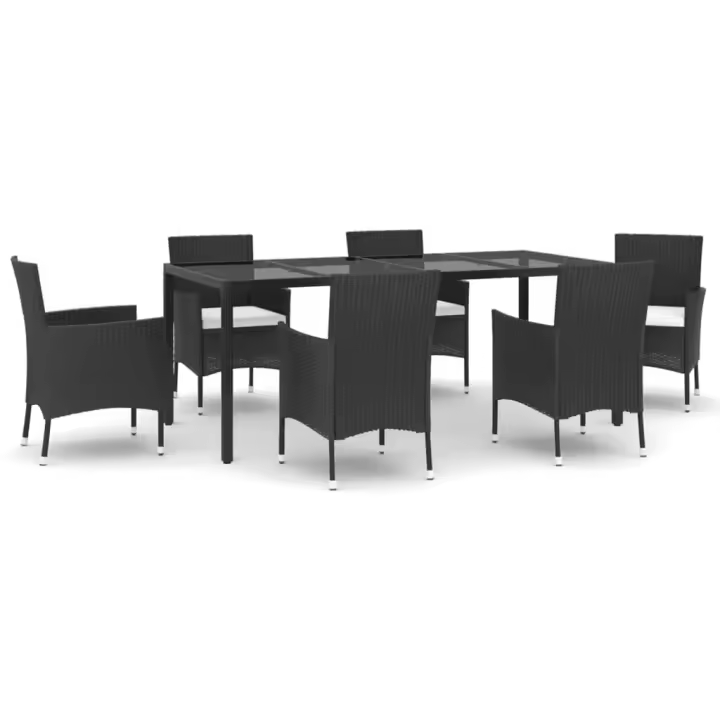 vidaXL Set de comedor de jardín 7 pzas y cojines ratán sintético negro - 1