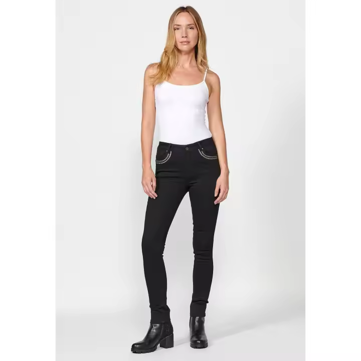 Koroshi Pantalón slim fit con cinco bolsillos push up con detalles bordados de color negro | Toque fresco - 1