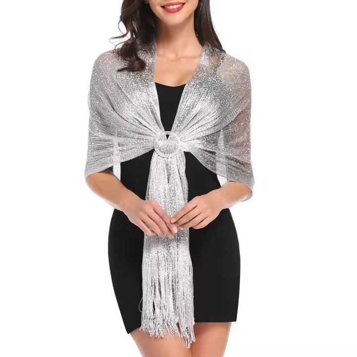 Chales y envolturas metálicas brillantes para vestidos formales de fiesta de Noche, Bodas, Damas de Honor, Plata - 1