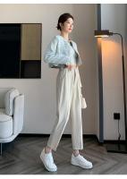 Pantalones De Trabajo Mujer Estilo Casual Cintura Alta Botones Talla Grande Color Caqui Largo Hasta El Tobillo Trasero Ancho - details 46