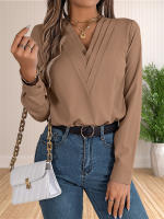 Blusa Elegante De Negocios Para Mujer Con Cuello En V Y Mangas Largas Vestido Trabajo Tops Casual De Poliéster Transpirable Para Otoño/Winter - details 0