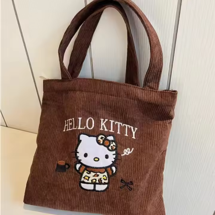 Bolso De Mano Con Bordado De Gato Grande Capacidad Versátil De Corduroy Bolso Pequeño Para Mujer Para Salir Bolso De La Madre - 1