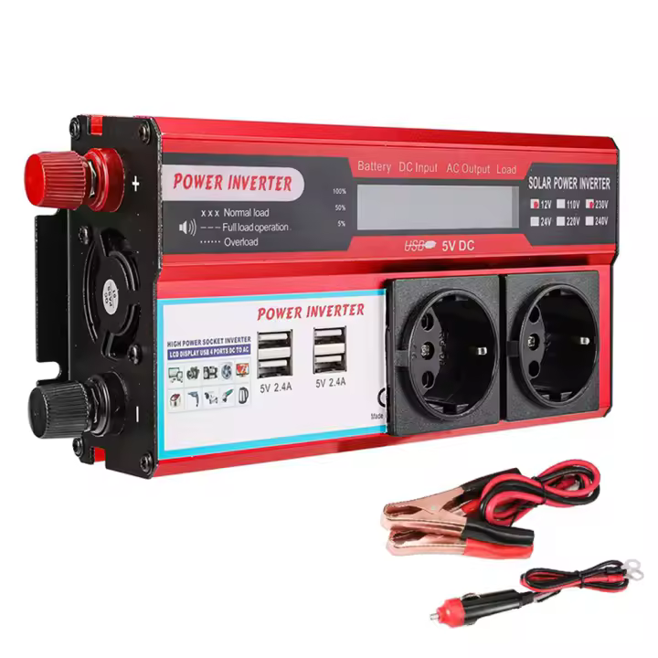 Inverter de potencia de 4000W DC 12V a transformador de CA 220V 230V con carga de enchufe de 4 USB de la UE con pantalla led - 1