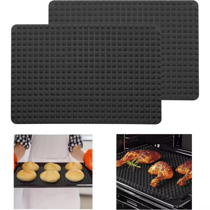 alfombrillas de silicona para hornear, bandeja piramidal de silicona, fácil de limpiar, reutilizables, para horno, parrilla, barbacoa, interior, 26 x 39 cm (negro) - 1