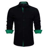 Camisa De Seda Barry Wang Para Hombres Cuello En V Manga Larga Estilo Slim Fit Colores Blancos Y Negros Top Casual Transpirable - details 15