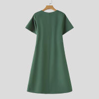 ZANZEA Vestido Midi De Manga Corta Para Mujer Estilo Retro Patchwork Largo Cuello En V Vestido Casual De Verano Sin Ajuste - details 6