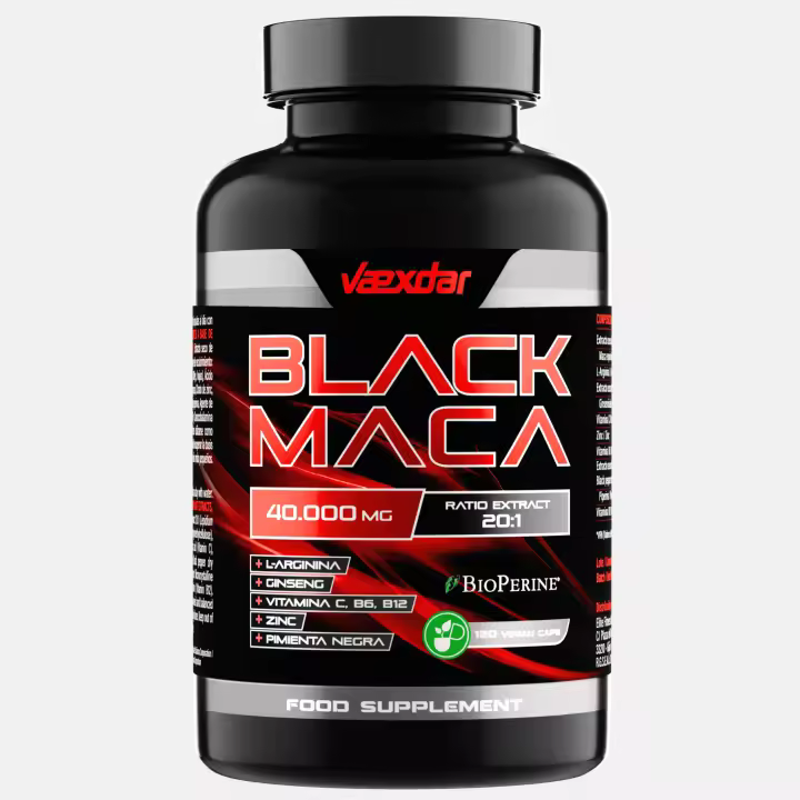 Maca Negra Andina Pura 40.000 mg - 120 Cápsulas Vegetales - Extracto 20:1 - Alta Absorción y Biodisponibilidad -  Arginina + Ginseng + Zinc + Vitamina C, B6, B12 + Pimienta Negra - Energía y Vitalidad Natural - Black Maca Vaexdar Supplements - 1