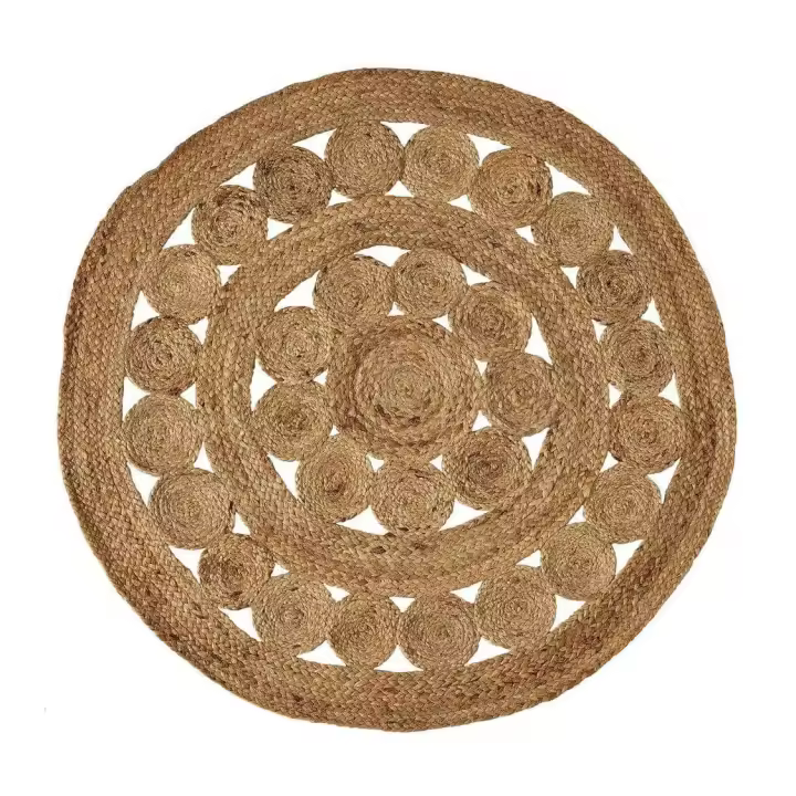 Dcasa Alfombra trenzada con círculos natural de yute de Ø 120 cm - 1