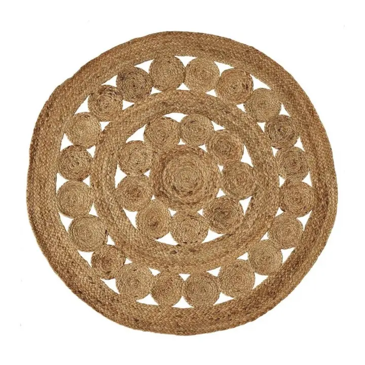 Dcasa Alfombra trenzada con círculos natural de yute de Ø 120 cm - 1
