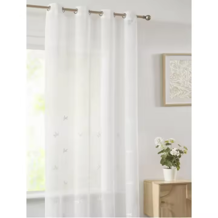 Visillo Rústico Bordado Tiras con Ollaos, VCL-003, 140x265 cm, 100% Poliéster, Color Crudo, Camaltex - 1