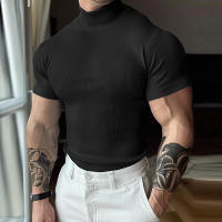 Camiseta INCERUN Para Hombre Color Sólido Cuello Alto Manga Corta Estilo Casual Verano Fitness Streetwear Moda Tops - details 2