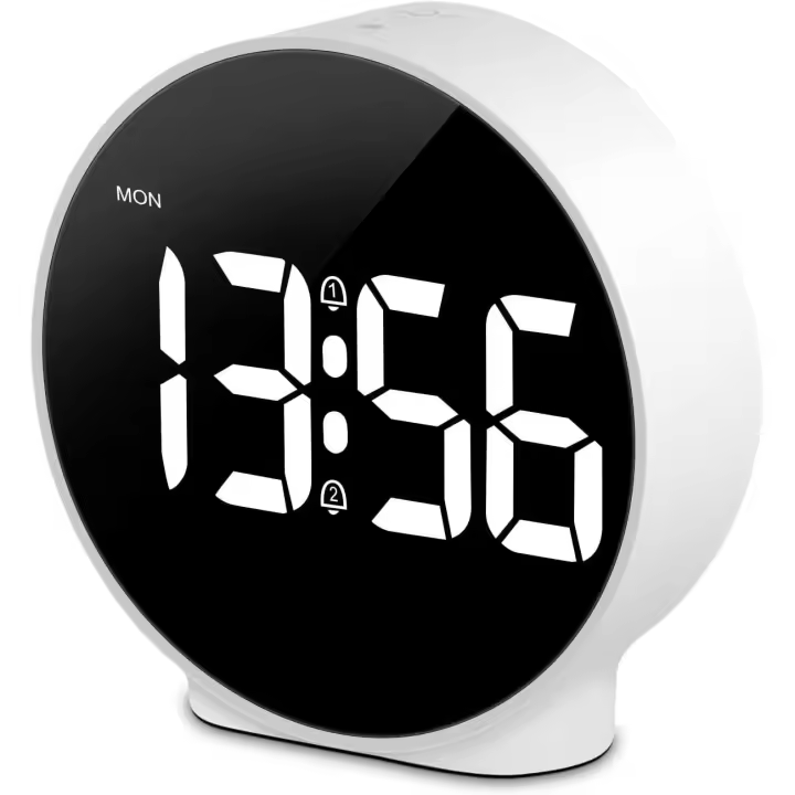 Reloj despertador digital LED de mesa con función de repetición, regulable, alarma dual de 12/24 horas, visualización semanal, funciona con pilas o con electricidad (modo de ahorro de energía después de 8 s), portátil, color blanco de 3,94 pulgadas - 1