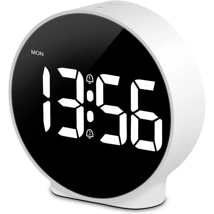 Reloj despertador digital LED de mesa con función de repetición, regulable, alarma dual de 12/24 horas, visualización semanal, funciona con pilas o con electricidad (modo de ahorro de energía después de 8 s), portátil, color blanco de 3,94 pulgadas - 1